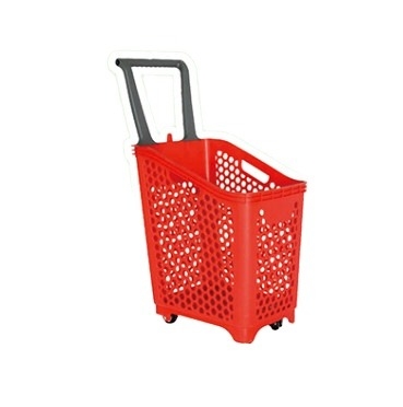 Supermarket Hand Push Shopping Basket Plastic Shopping Cart With 4 Wheels